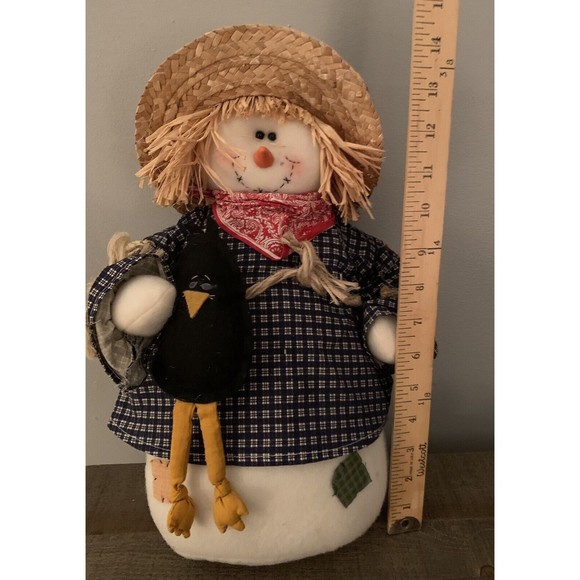 Terry's Village Snowman Scarecrow Plush Black Crow Straw Hat with Sunflower 14" - Picture 4 of 12